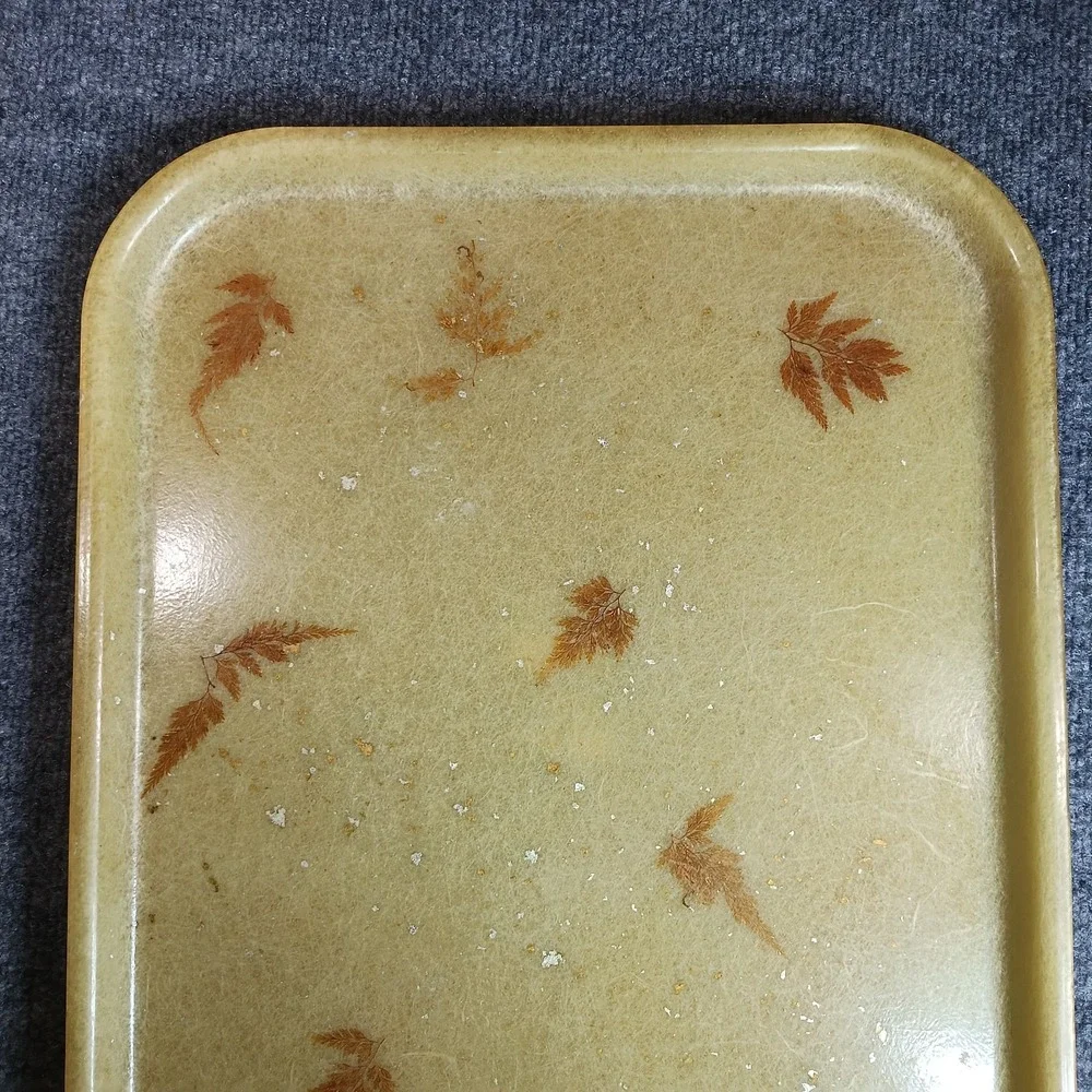 Vintage Fiberglass Serving Tray 14 x 18 Brown Pressed Leaf MCM Autumn Decor